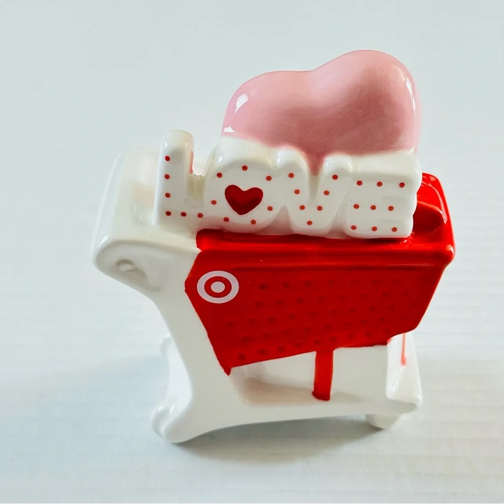 Ceramic Target Love Shopping Cart Accent in Red and Pink NEW